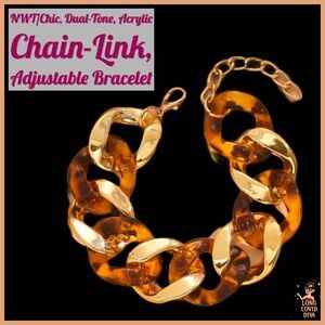 🤎🤍🖤NWT/Chic, Dual-Tone, Acrylic Chain-Link, Adjustable Bracelet